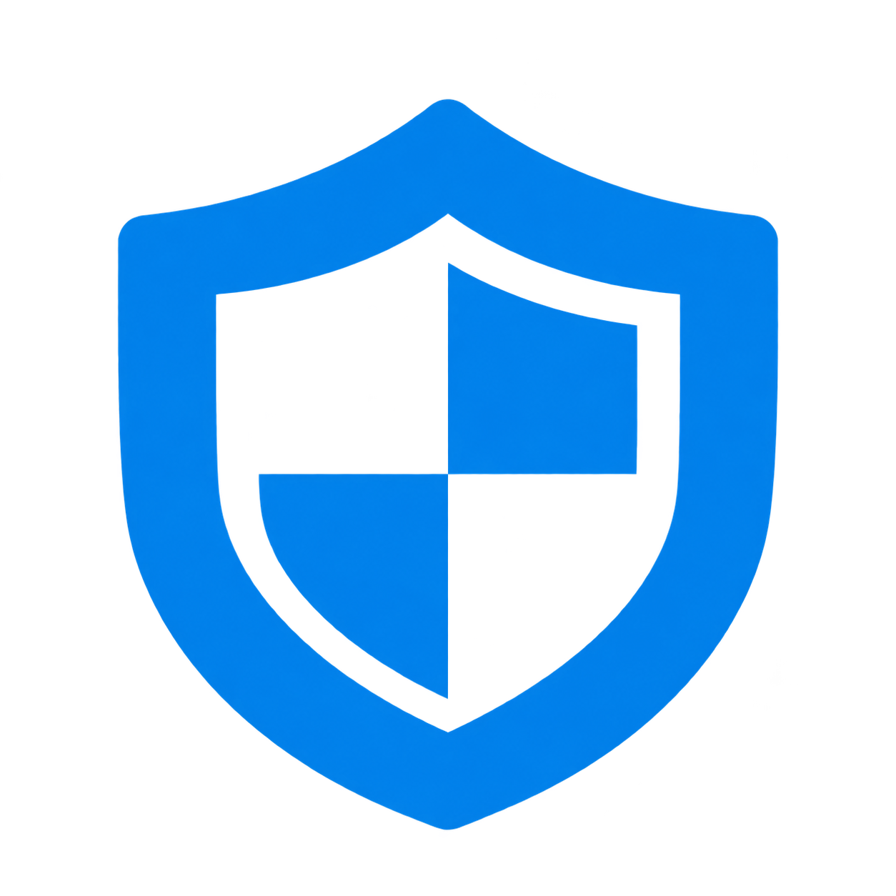 Blue security shield icon featuring a checkered pattern, representing secure sliding door lock installation, commercial patio door security, and professional break-in prevention services.